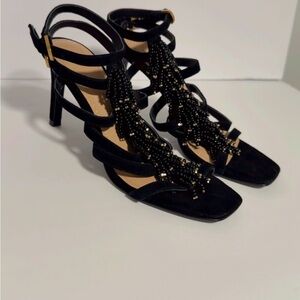 Black Beaded Strappy Sandals